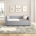 Daybed With Trundle Upholstered Tufted Sofa Bed, With Button And Copper Nail On Square Arms,Full Daybed & Twin Trundle, Grey 85