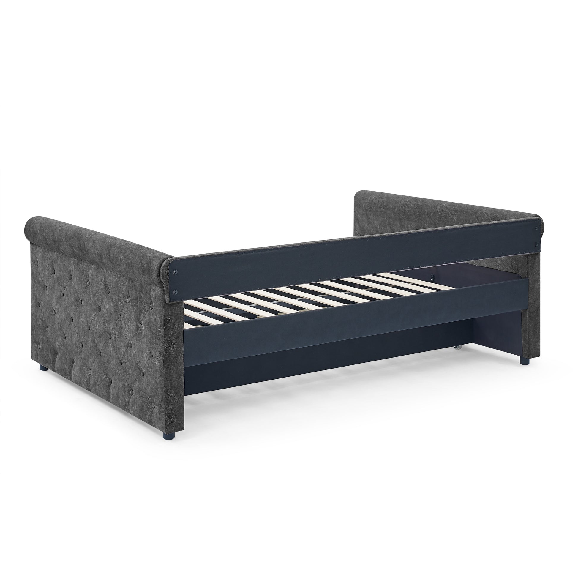 Daybed With Trundle Upholstered Tufted Sofa Bed, With Button And Copper Nail On Arms,Full Daybed & Twin Trundle, Grey 85.5"X57"X30.5" Gray Plywood