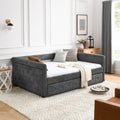 Daybed With Trundle Upholstered Tufted Sofa Bed, With Button And Copper Nail On Arms,Full Daybed & Twin Trundle, Grey 85.5