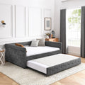 Daybed With Trundle Upholstered Tufted Sofa Bed, With Button And Copper Nail On Arms,Full Daybed & Twin Trundle, Grey 85.5