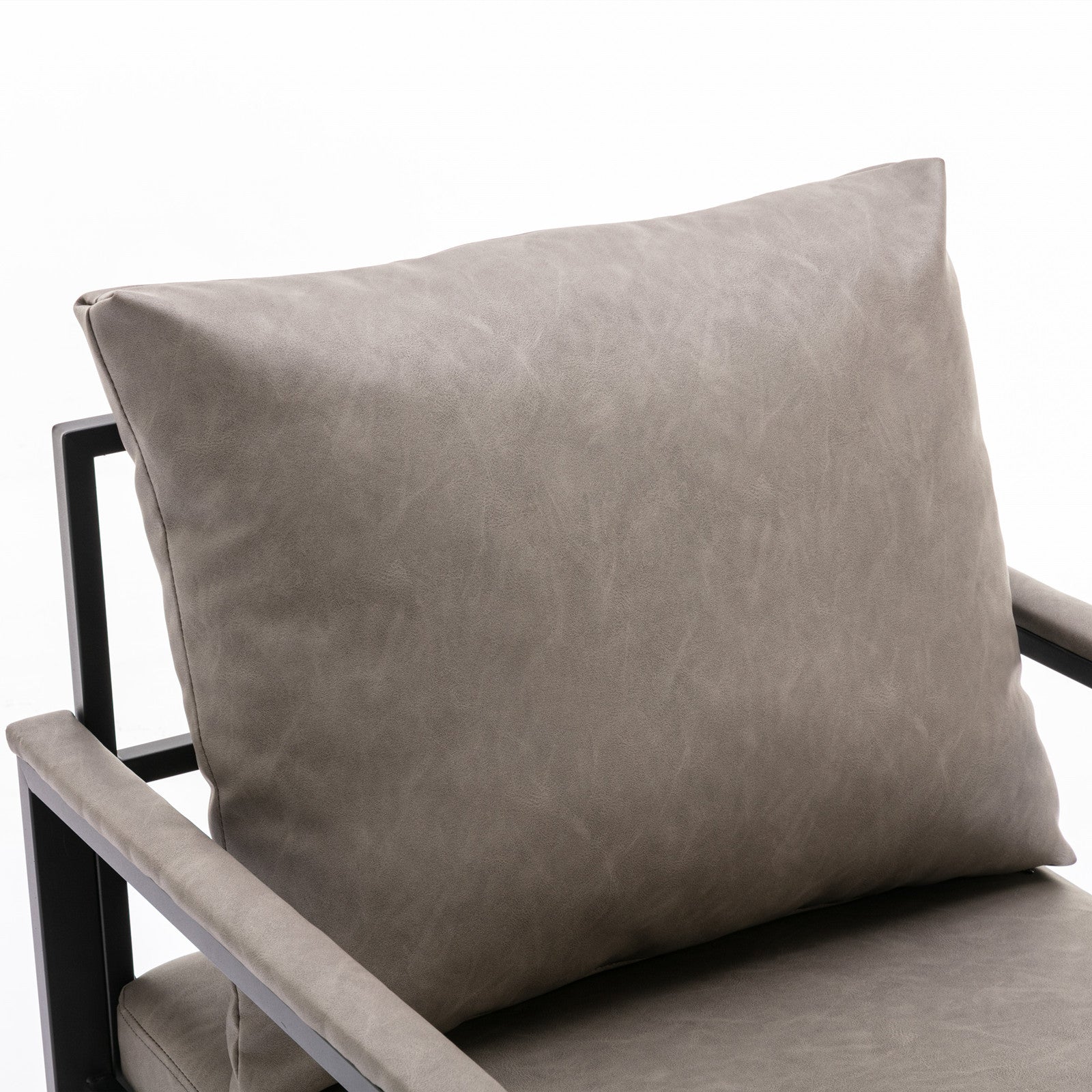 Modern Faux Leather Accent Chair With Black Powder Coated Metal Frame, Single Sofa For Living Room Bedroom, Gray Gray Foam Pu