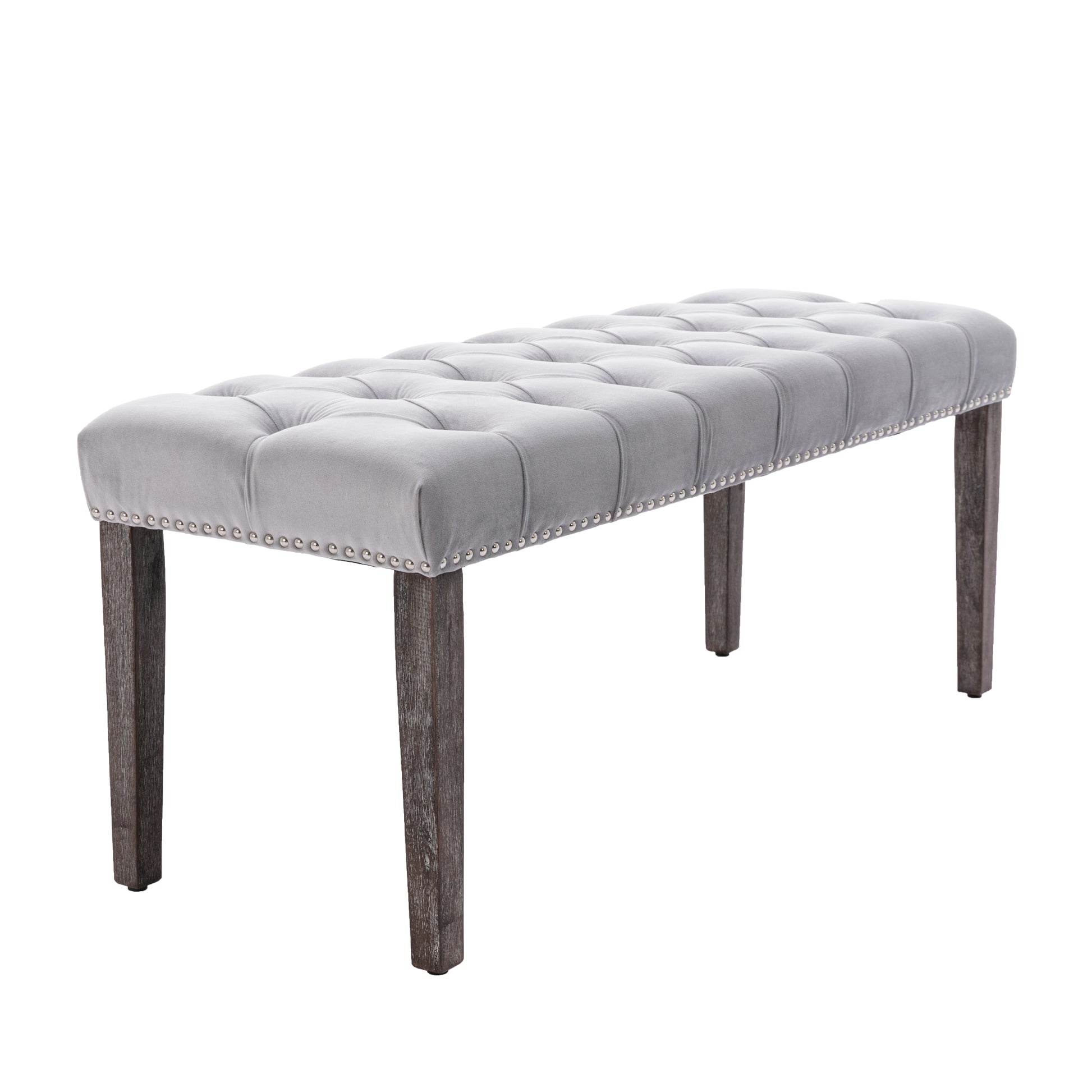 Heng Ming Upholstered Tufted Bench Ottomanvelvet Dining Bench Bedroom Bench Footrest Stool Accent Bench For Entryway Dining Room Living Room, Light Gray Light Grey Velvet