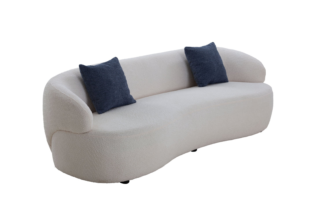 Mid Century Modern Curved Sofa, 3 Seat Cloud Couch Boucle Sofa Fabric Couch For Living Room, Bedroom, Office Beige Beige Upholstered 3 Seat