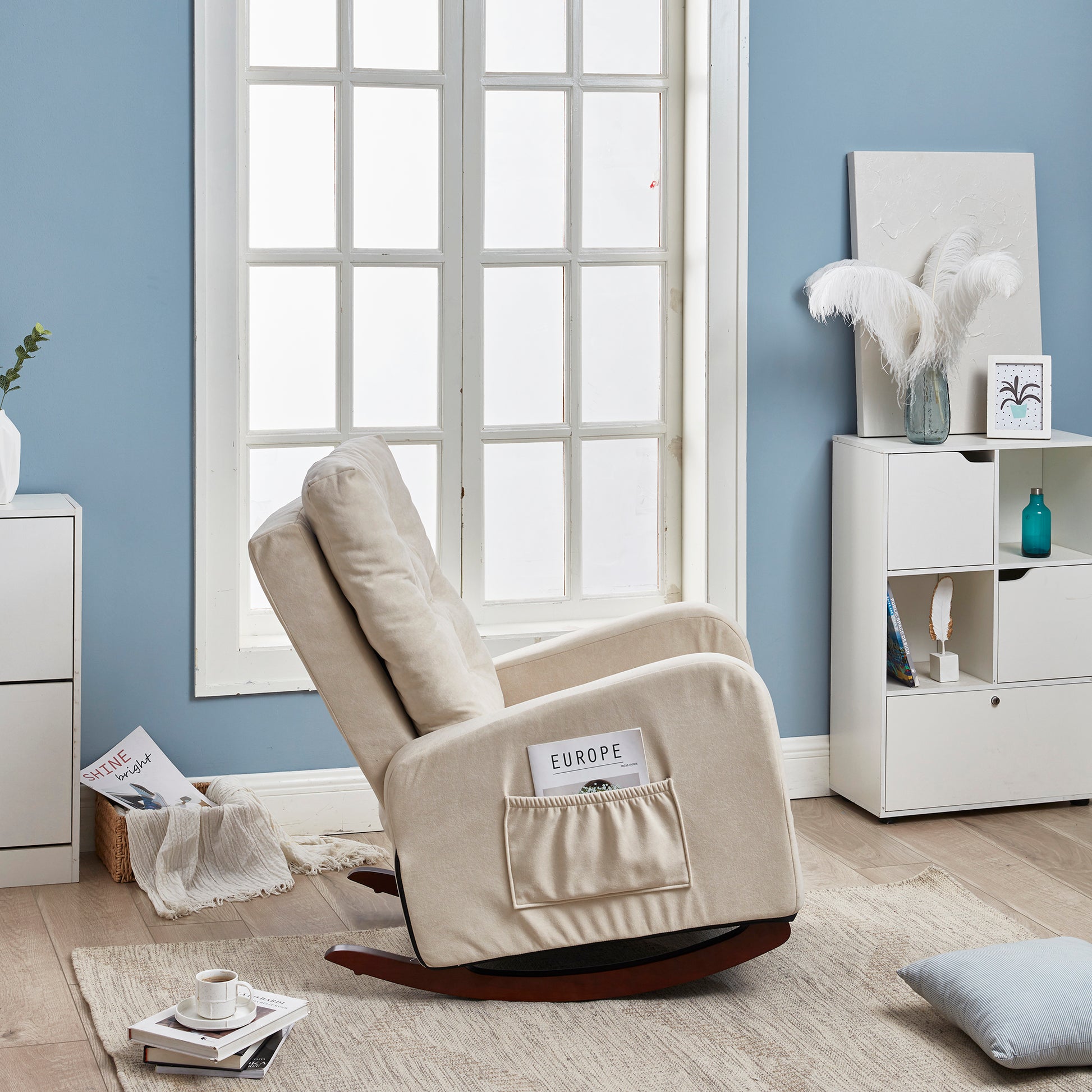 Single Sofa Reclining Chair Japanese Chair Lazy Sofa Tatami Balcony Reclining Sofa Adjustable Chair Beige Metal
