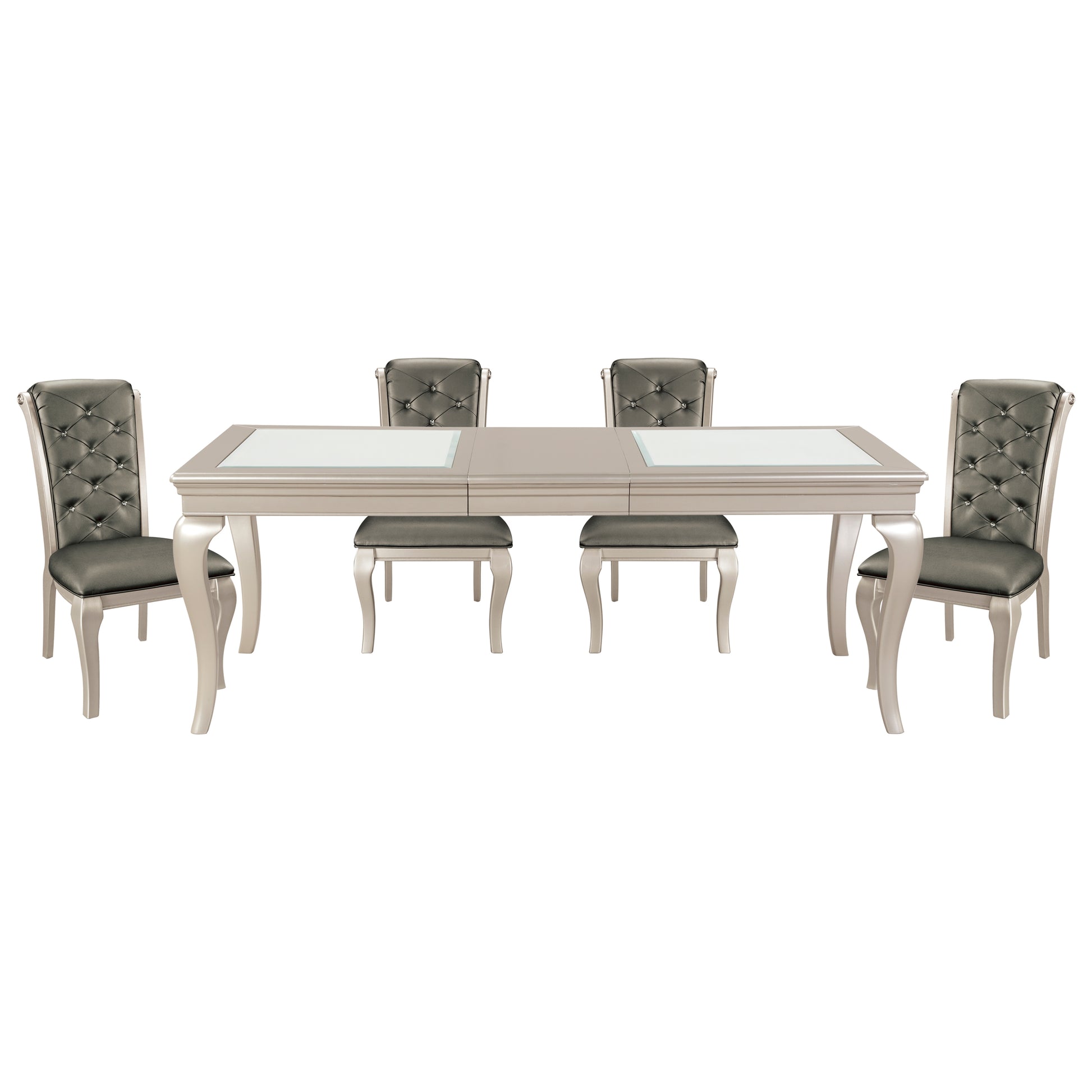 Crystal Button Tufted Side Chairs 2Pc Set Silver Finish Wood Frame Gray Faux Leather Upholstered Dining Furniture Silver Dining Room Glam,Modern,Traditional,Transitional Side Chair Wood