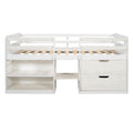 Twin Size Loft Bed With Two Shelves And Two Drawers Antique White Antique White Solid Wood