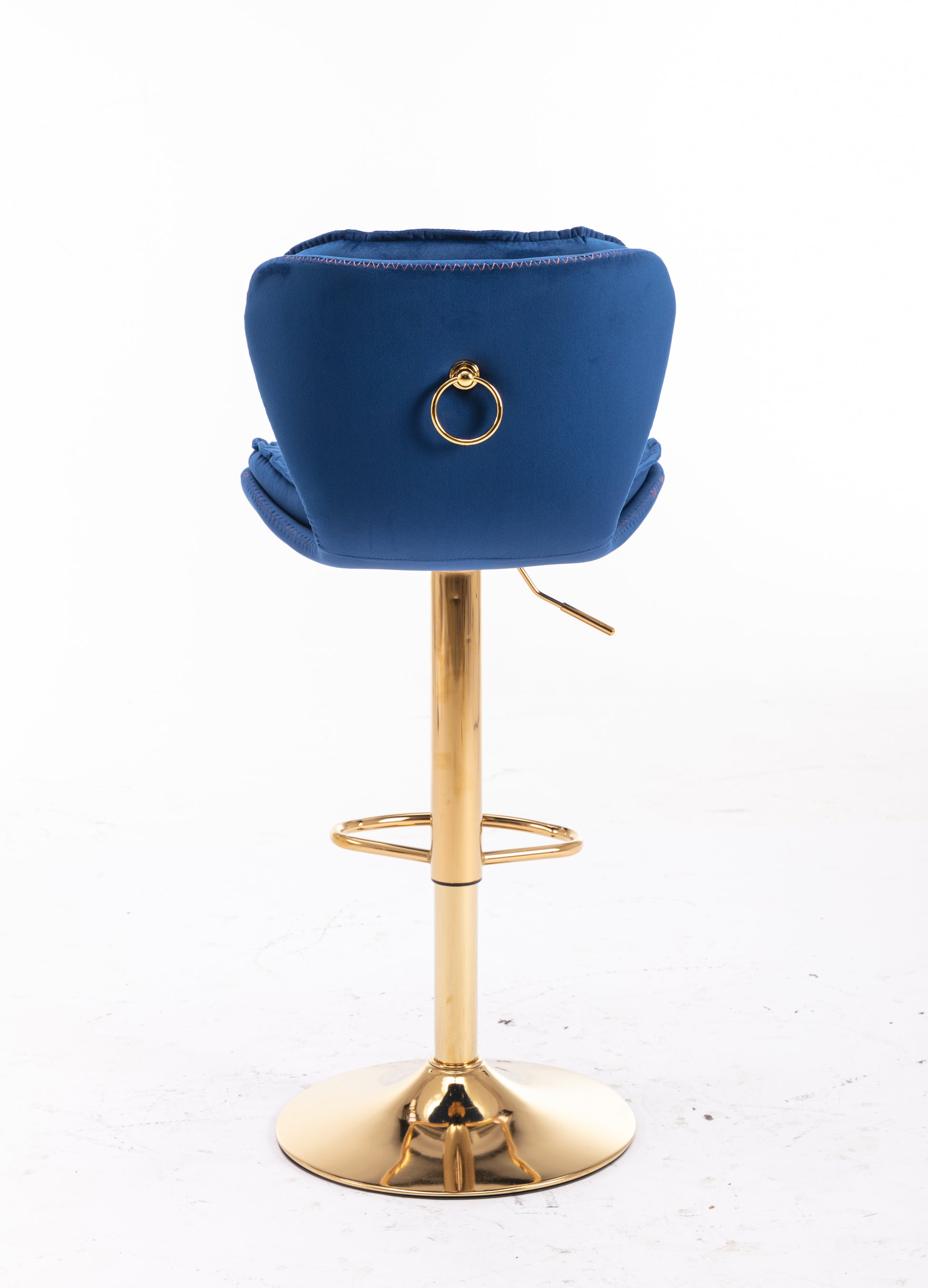 Set Of 2 Bar Stools,With Chrome Footrest And Base Swivel Height Adjustable Mechanical Lifting Velvet Golden Leg Simple Bar Stool Blue Navy Blue Foam Fabric