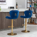 Set Of 2 Bar Stools,With Chrome Footrest And Base Swivel Height Adjustable Mechanical Lifting Velvet Golden Leg Simple Bar Stool Blue Navy Blue Foam Fabric