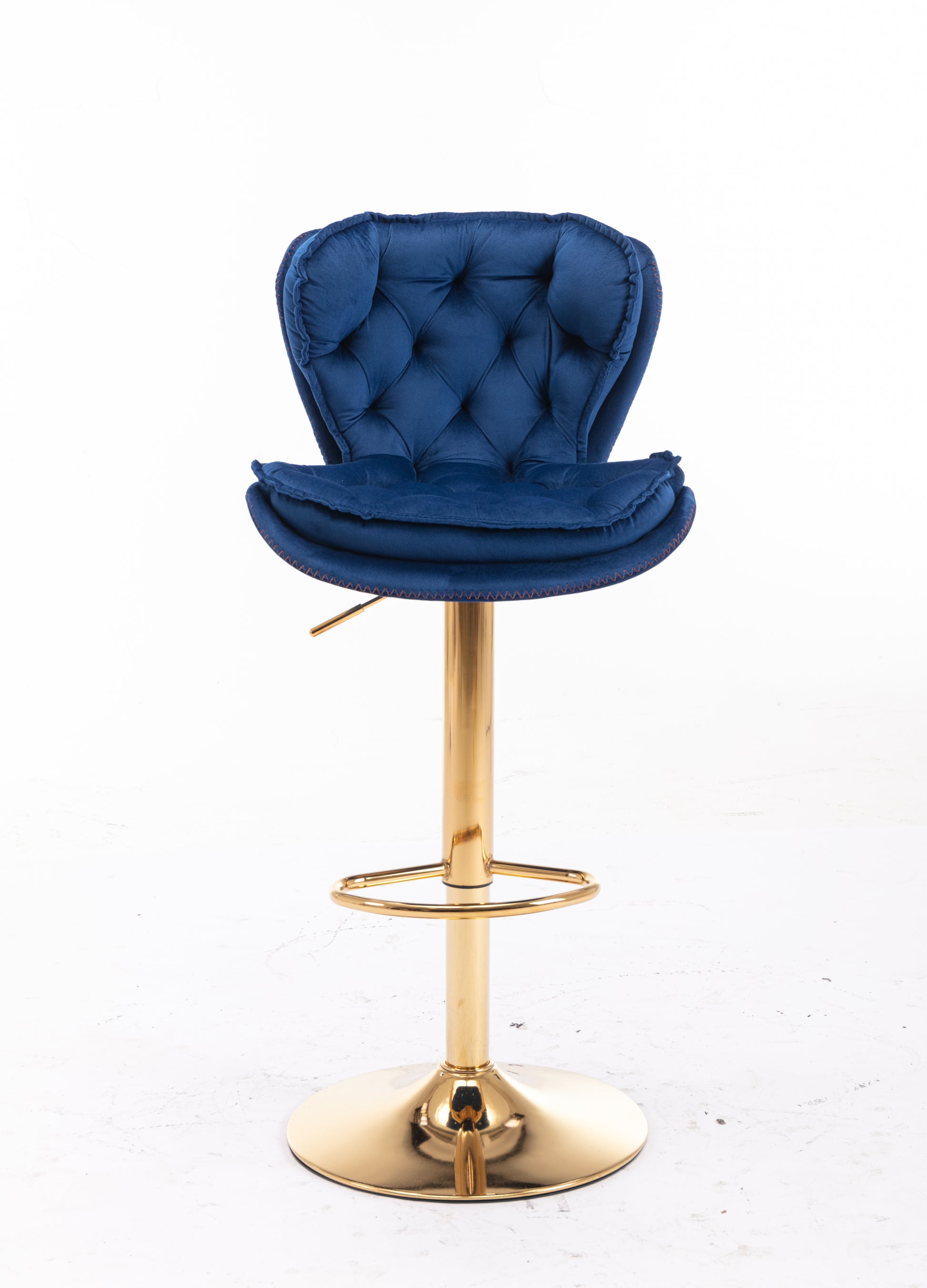 Set Of 2 Bar Stools,With Chrome Footrest And Base Swivel Height Adjustable Mechanical Lifting Velvet Golden Leg Simple Bar Stool Blue Navy Blue Foam Fabric