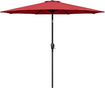 Simple Deluxe 9Ft Outdoor Market Table Patio Umbrella With Button Tilt, Crank And 8 Sturdy Ribs For Garden, Red Red Seats 8 Stainless Steel