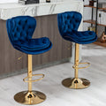 Set Of 2 Bar Stools,With Chrome Footrest And Base Swivel Height Adjustable Mechanical Lifting Velvet Golden Leg Simple Bar Stool Blue Navy Blue Foam Fabric