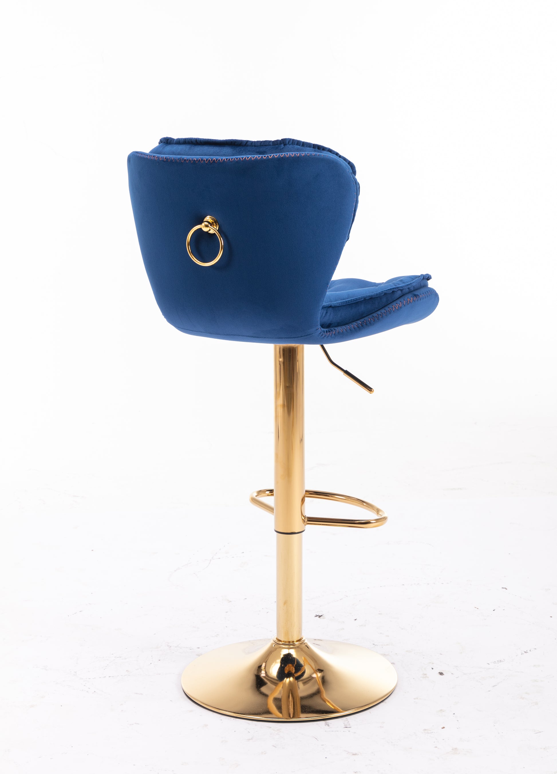 Set Of 2 Bar Stools,With Chrome Footrest And Base Swivel Height Adjustable Mechanical Lifting Velvet Golden Leg Simple Bar Stool Blue Navy Blue Foam Fabric