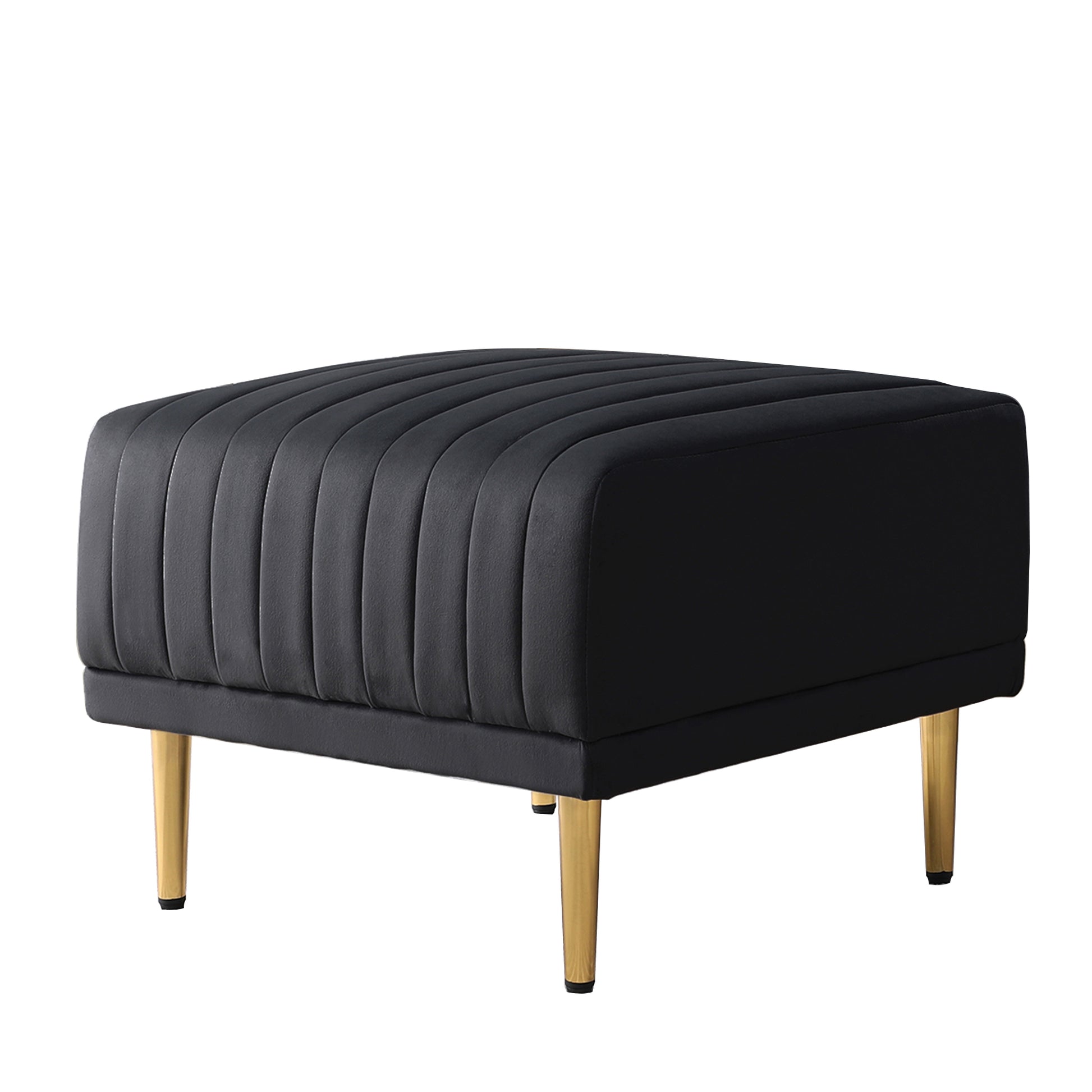 Living Room Ottoman Black Velvet Channel Tufted To Combine With Sectional Sofa Black Foam Velvet