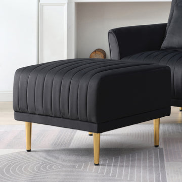 Living Room Ottoman Black Velvet Channel Tufted To Combine With Sectional Sofa Black Foam Velvet
