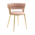 Coolmore Velvet Dining Chairs Set Of 2, Woven Upholstered Dining Chairs With Gold Metal Legs, Modern Accent Chairs For Living Room, Dining Room, Kitchen Pink Velvet Pink Foam Velvet