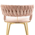 Coolmore Velvet Dining Chairs Set Of 2, Woven Upholstered Dining Chairs With Gold Metal Legs, Modern Accent Chairs For Living Room, Dining Room, Kitchen Pink Velvet Pink Foam Velvet