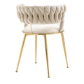 Coolmore Velvet Dining Chairs Set Of 2, Woven Upholstered Dining Chairs With Gold Metal Legs, Modern Accent Chairs For Living Room, Dining Room, Kitchen Ivory Velvet Ivory Foam Velvet