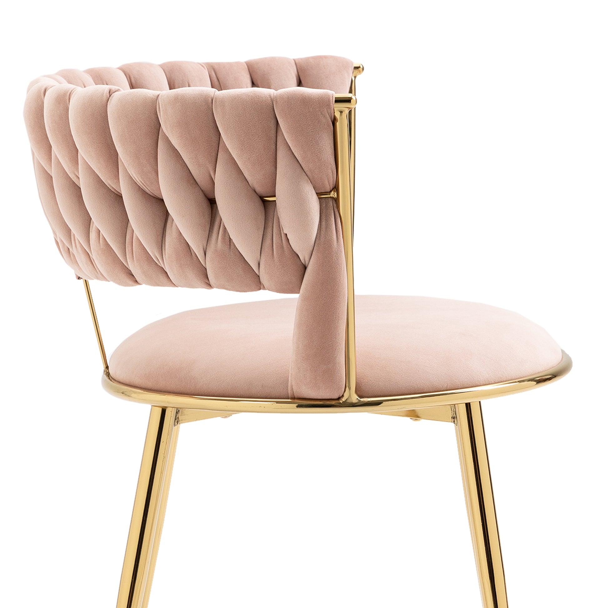 Coolmore Velvet Dining Chairs Set Of 2, Woven Upholstered Dining Chairs With Gold Metal Legs, Modern Accent Chairs For Living Room, Dining Room, Kitchen Pink Velvet Pink Foam Velvet