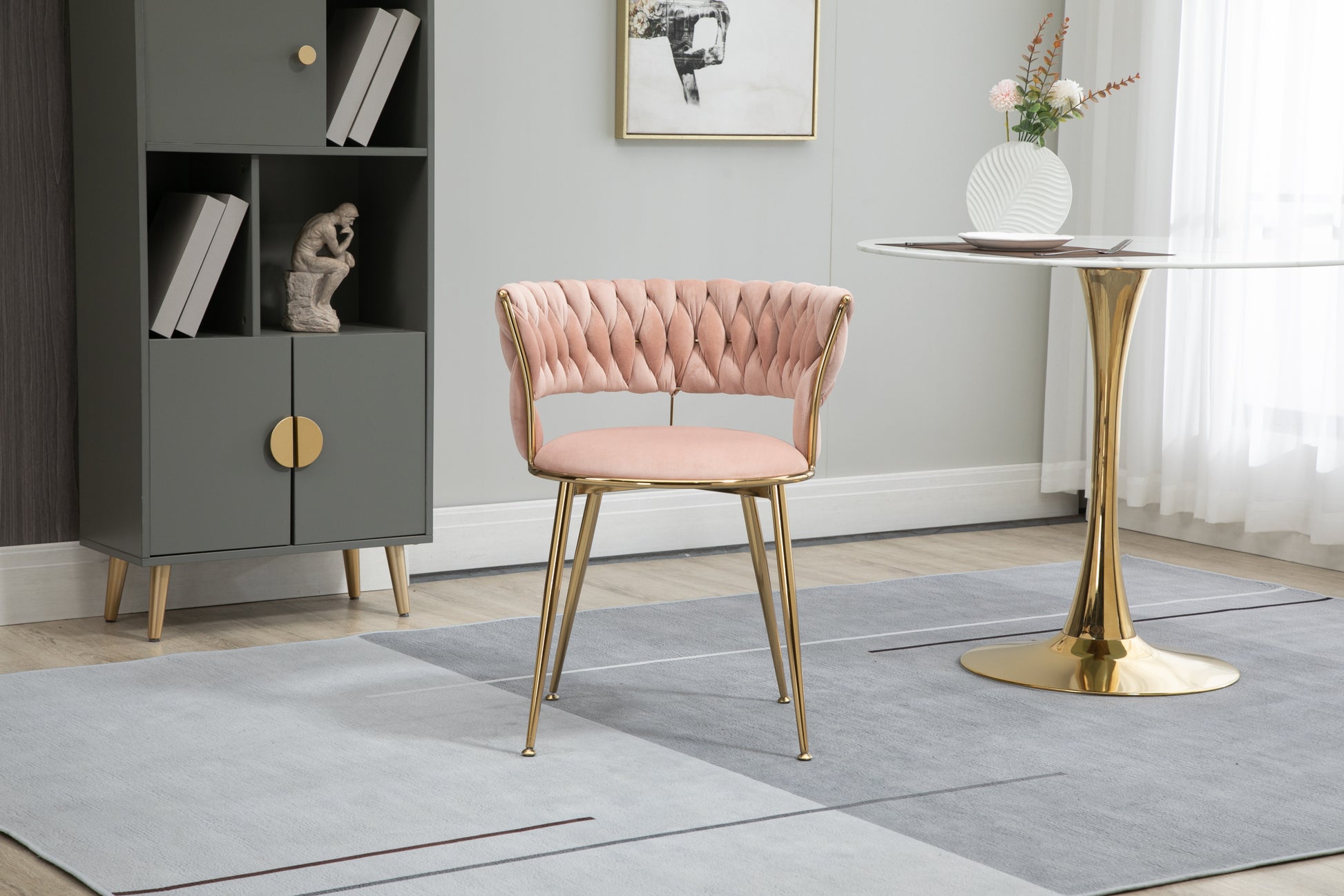Coolmore Velvet Dining Chairs Set Of 2, Woven Upholstered Dining Chairs With Gold Metal Legs, Modern Accent Chairs For Living Room, Dining Room, Kitchen Pink Velvet Pink Foam Velvet