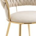 Coolmore Velvet Dining Chairs Set Of 2, Woven Upholstered Dining Chairs With Gold Metal Legs, Modern Accent Chairs For Living Room, Dining Room, Kitchen Ivory Velvet Ivory Foam Velvet
