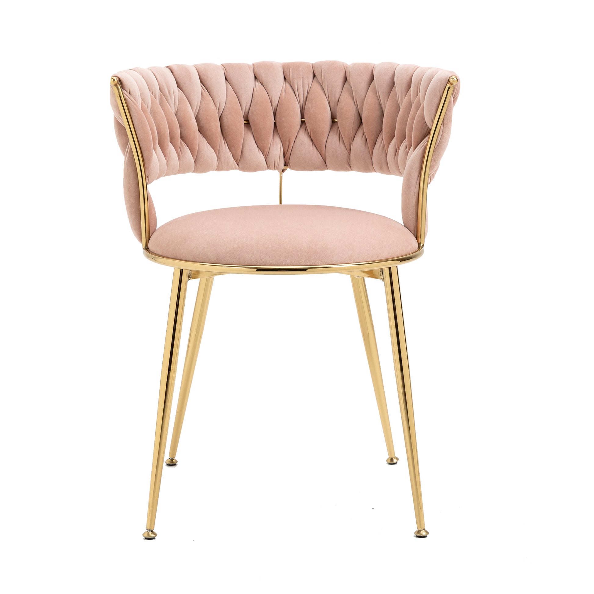 Coolmore Velvet Dining Chairs Set Of 2, Woven Upholstered Dining Chairs With Gold Metal Legs, Modern Accent Chairs For Living Room, Dining Room, Kitchen Pink Velvet Pink Foam Velvet