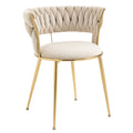 Coolmore Velvet Dining Chairs Set Of 2, Woven Upholstered Dining Chairs With Gold Metal Legs, Modern Accent Chairs For Living Room, Dining Room, Kitchen Ivory Velvet Ivory Foam Velvet