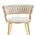 Coolmore Velvet Dining Chairs Set Of 2, Woven Upholstered Dining Chairs With Gold Metal Legs, Modern Accent Chairs For Living Room, Dining Room, Kitchen Ivory Velvet Ivory Foam Velvet