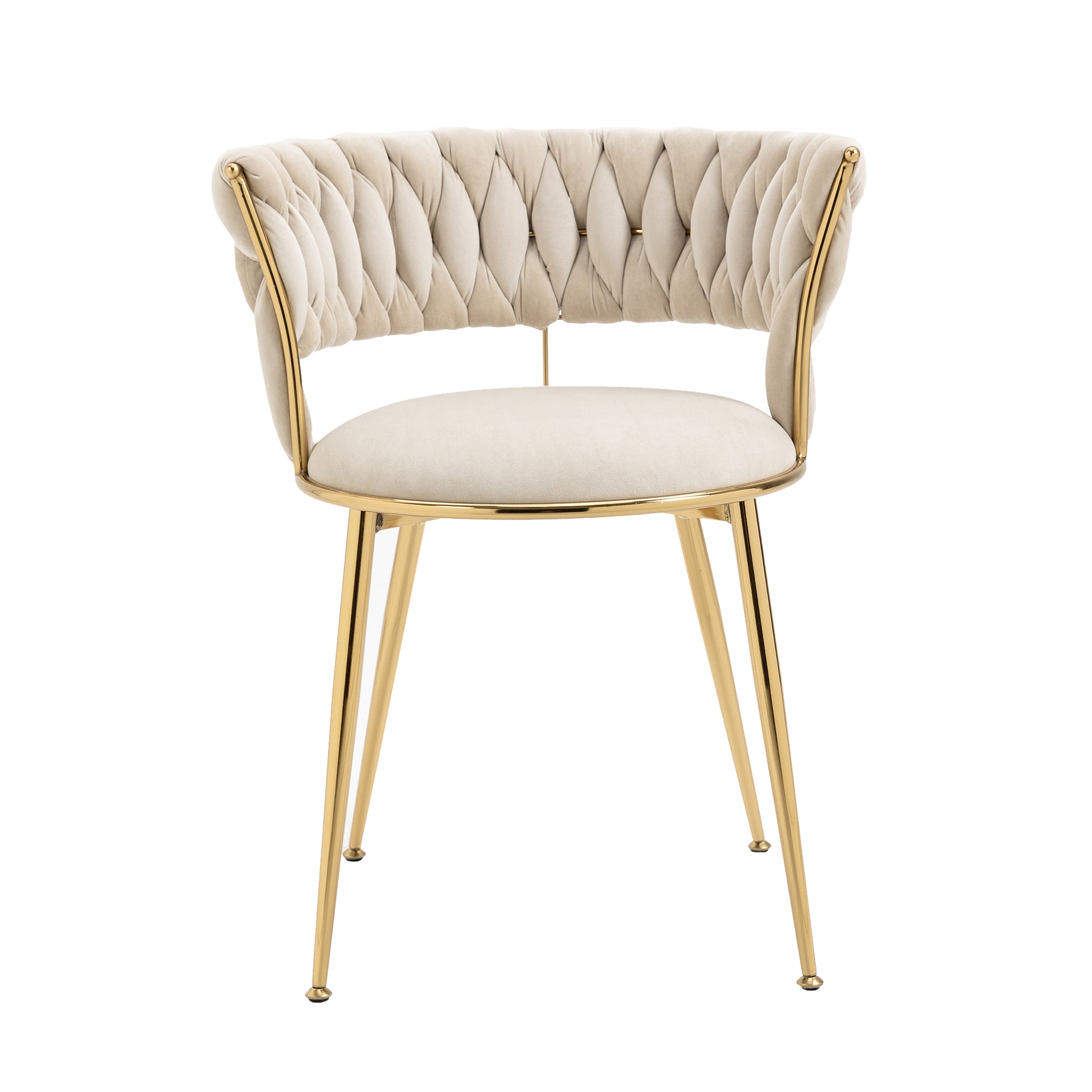 Coolmore Velvet Dining Chairs Set Of 2, Woven Upholstered Dining Chairs With Gold Metal Legs, Modern Accent Chairs For Living Room, Dining Room, Kitchen Ivory Velvet Ivory Foam Velvet