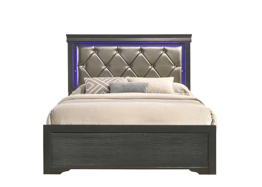 Brooklyn Twin 5 Pc Tufted Upholstery Led Bedroom Set Made With Wood In Gray Box Spring Required Twin Gray Wood 5 Piece Set Bedroom Bed Included,Chest Included,Dresser Included,Mirror Included,Nightstand Included Modern Acacia Upholstered Polyester Tufted