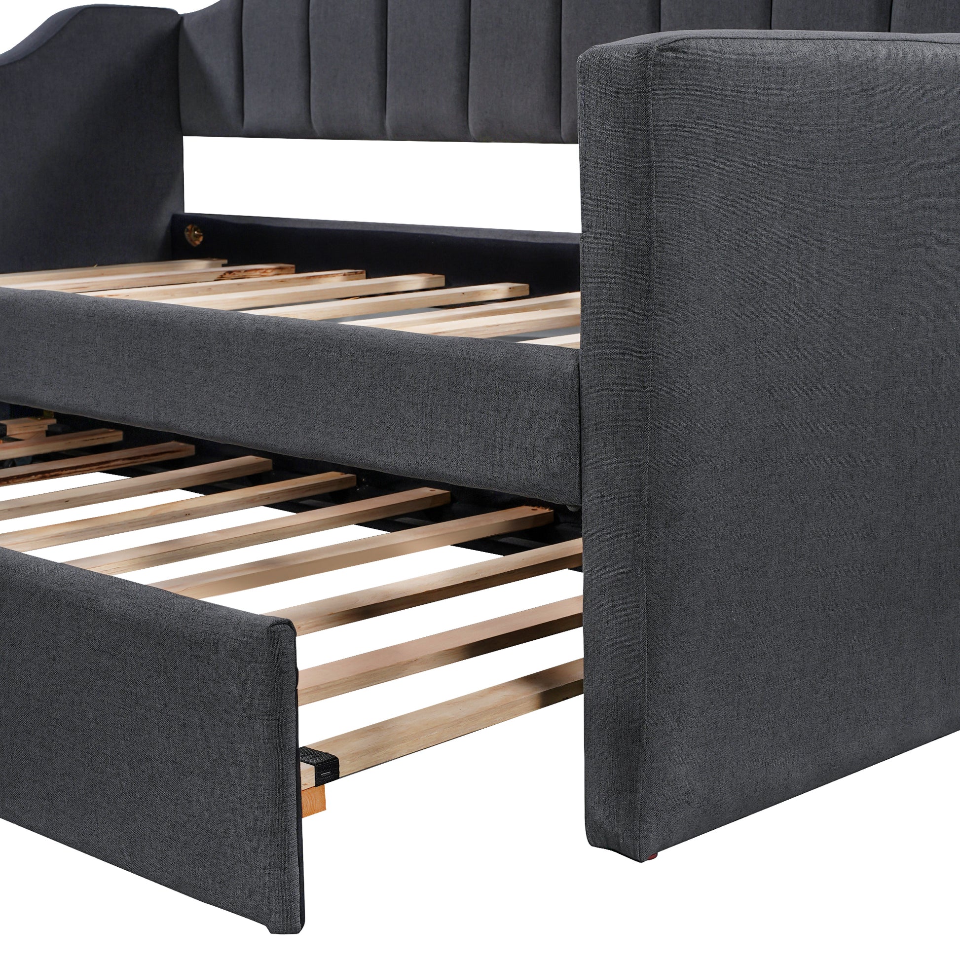 Upholstered Twin Daybed With Trundle,Black Black Upholstered