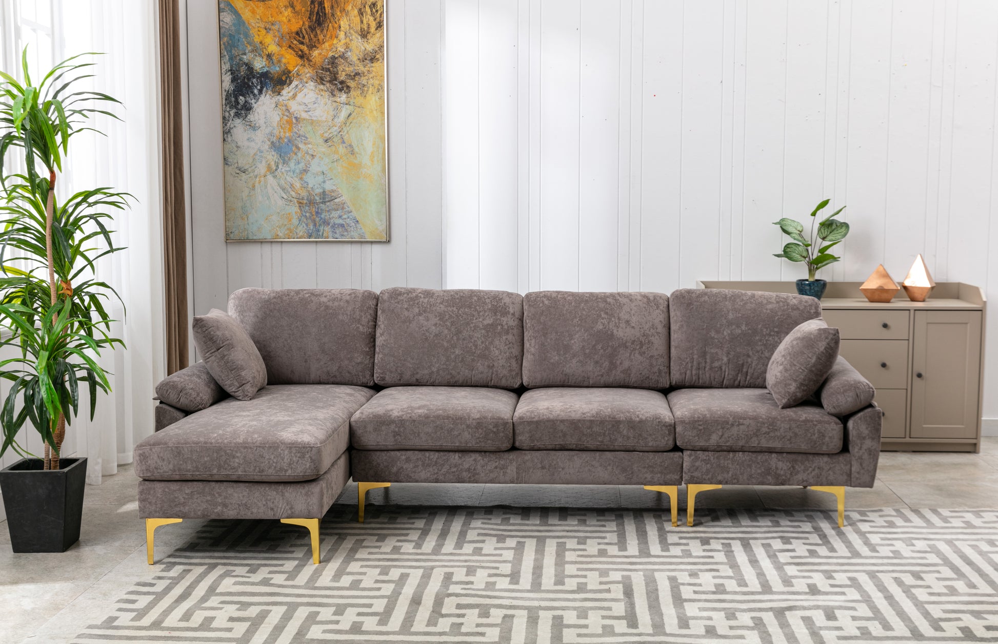 Coolmore U Shape Sectional Sofa With Ottomanreversible Sofa Couch For Living Room,Spacious Furniture,Durable Couch Removable And Machine Washable Cover Grey Velvet Grey Primary Living Space Foam Velvet 4 Seat