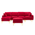 Coolmore U Shape Sectional Sofa With Ottomanreversible Sofa Couch For Living Room,Spacious Furniture,Durable Couch Removable And Machine Washable Cover Red Velvet Red Primary Living Space Foam Velvet 4 Seat