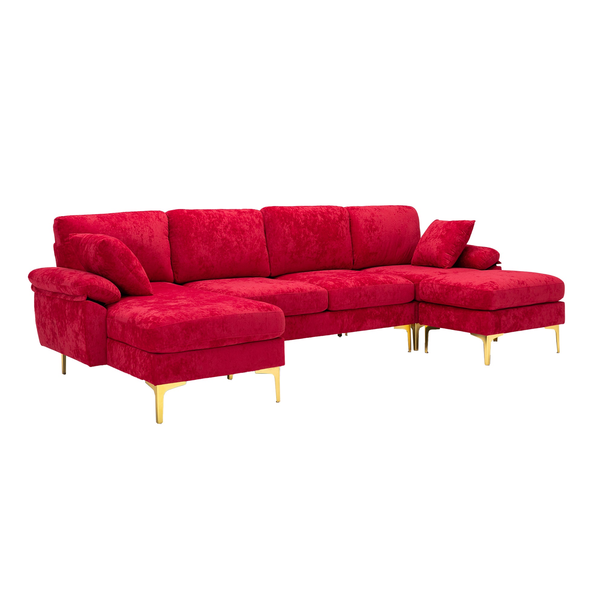 Coolmore U Shape Sectional Sofa With Ottomanreversible Sofa Couch For Living Room,Spacious Furniture,Durable Couch Removable And Machine Washable Cover Red Velvet Red Primary Living Space Foam Velvet 4 Seat
