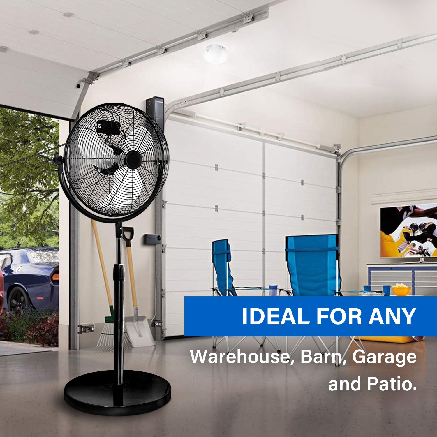 Simple Deluxe 18 Inch Pedestal Standing Fan, High Velocity, Heavy Duty Metal For Industrial, Commercial, Residential, Greenhouse Use, Black Black Metal