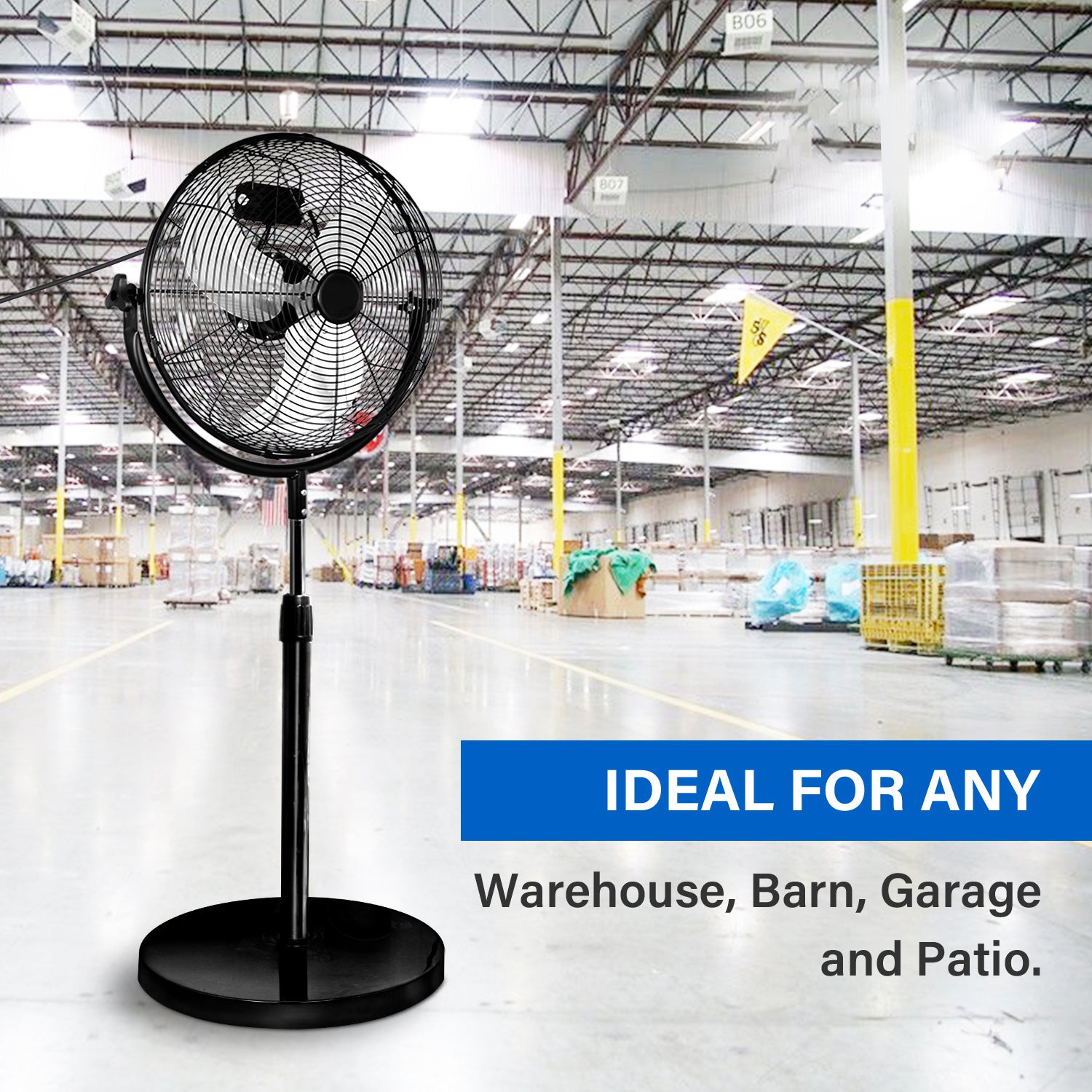 Simple Deluxe 18 Inch Pedestal Standing Fan, High Velocity, Heavy Duty Metal For Industrial, Commercial, Residential, Greenhouse Use, Black Black Metal