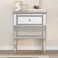 Elegant Mirrored Side Table With 2 Drawers, Modern Silver Finished For Living Room, Hallway, Entryway Old Sku:Wf302312Aan Silver Glass