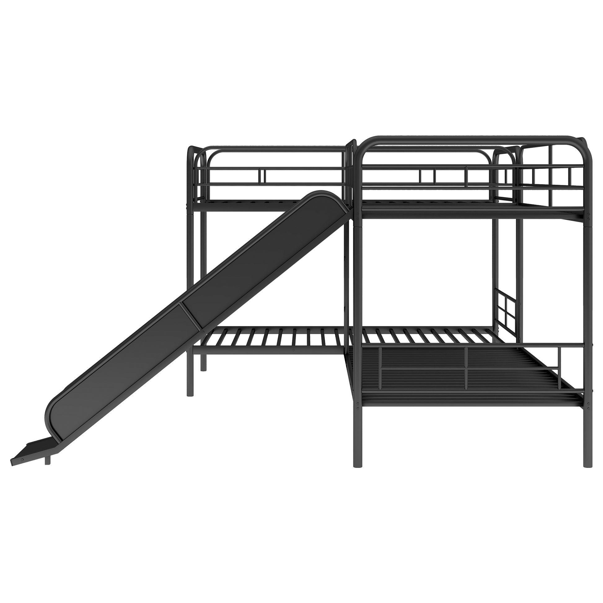 Twin Size L Shaped Bunk Bed With Slide And Ladder, Black Old Sku:Gx000615Aab Black Metal