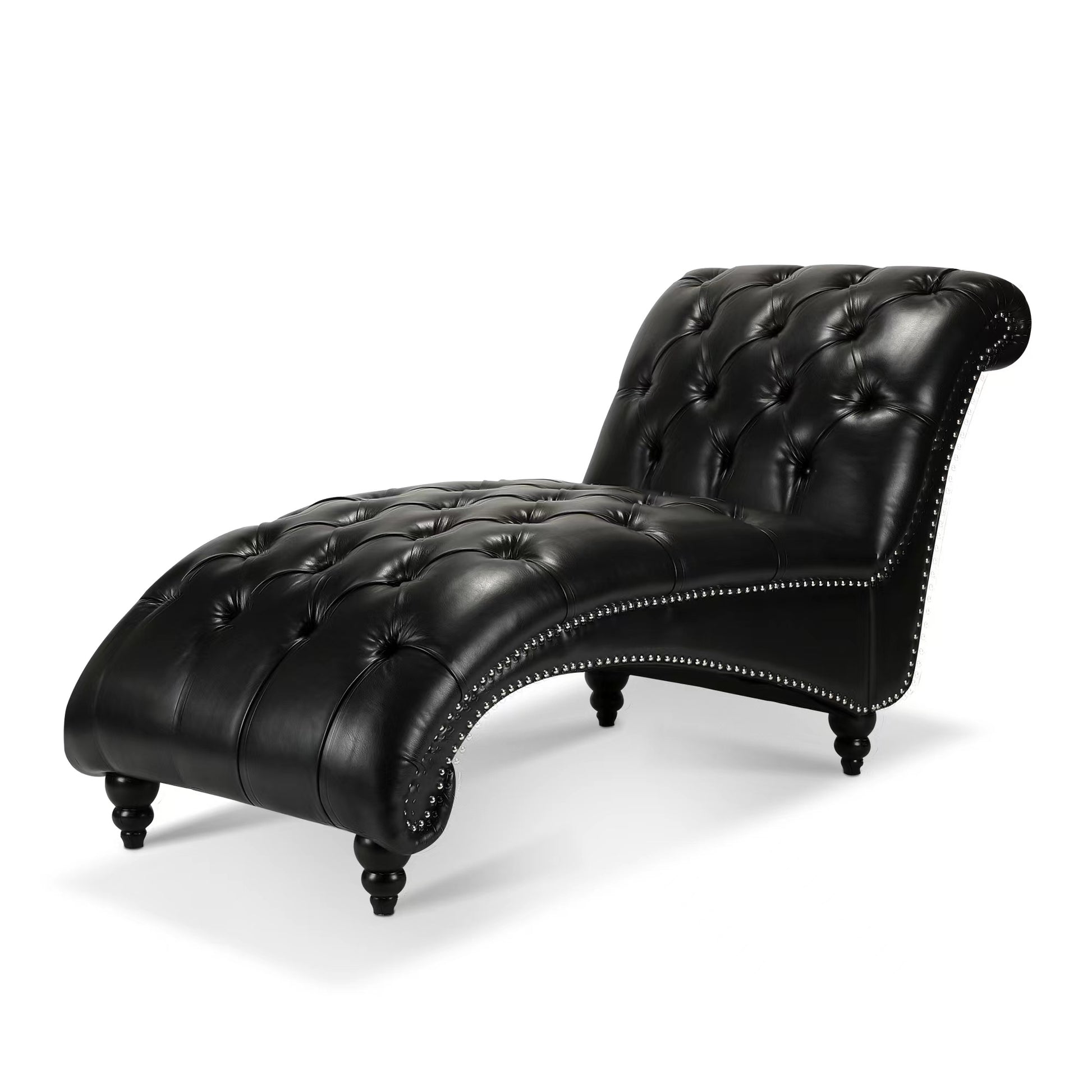 Tufted Armless Chaise Lounge Black Pu Pu Pu