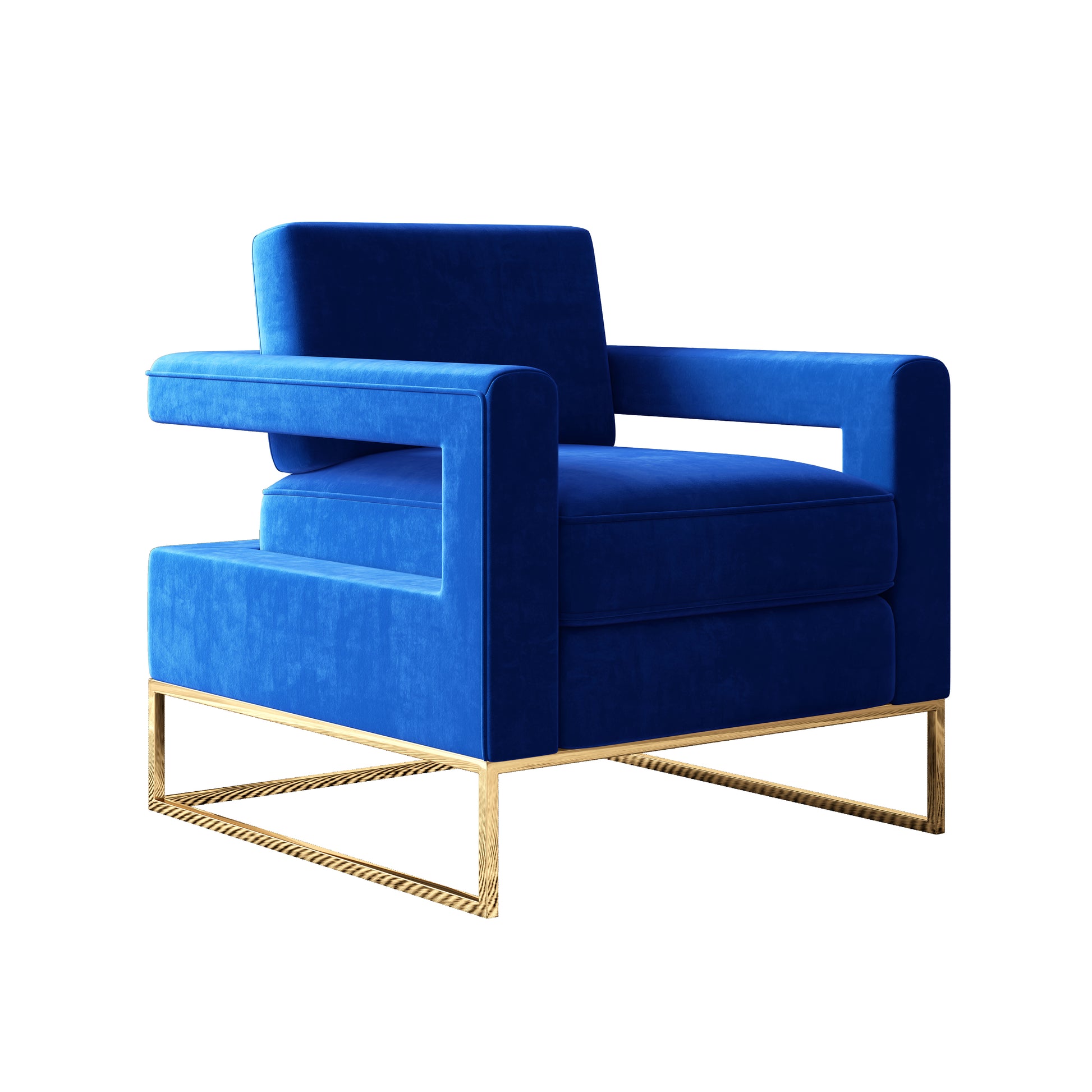 Modern Velvet Accent Chair, Elegant Armchair With Stainless Steel Base Blue Velvet
