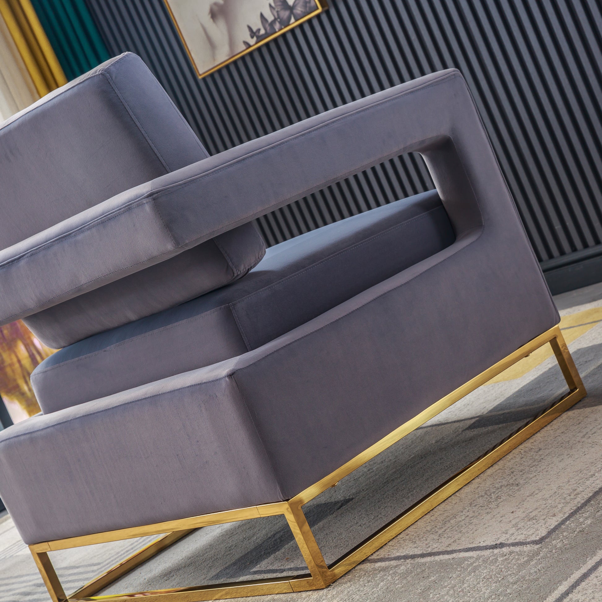 Modern Velvet Accent Chair, Elegant Armchair With Stainless Steel Base Grey Velvet