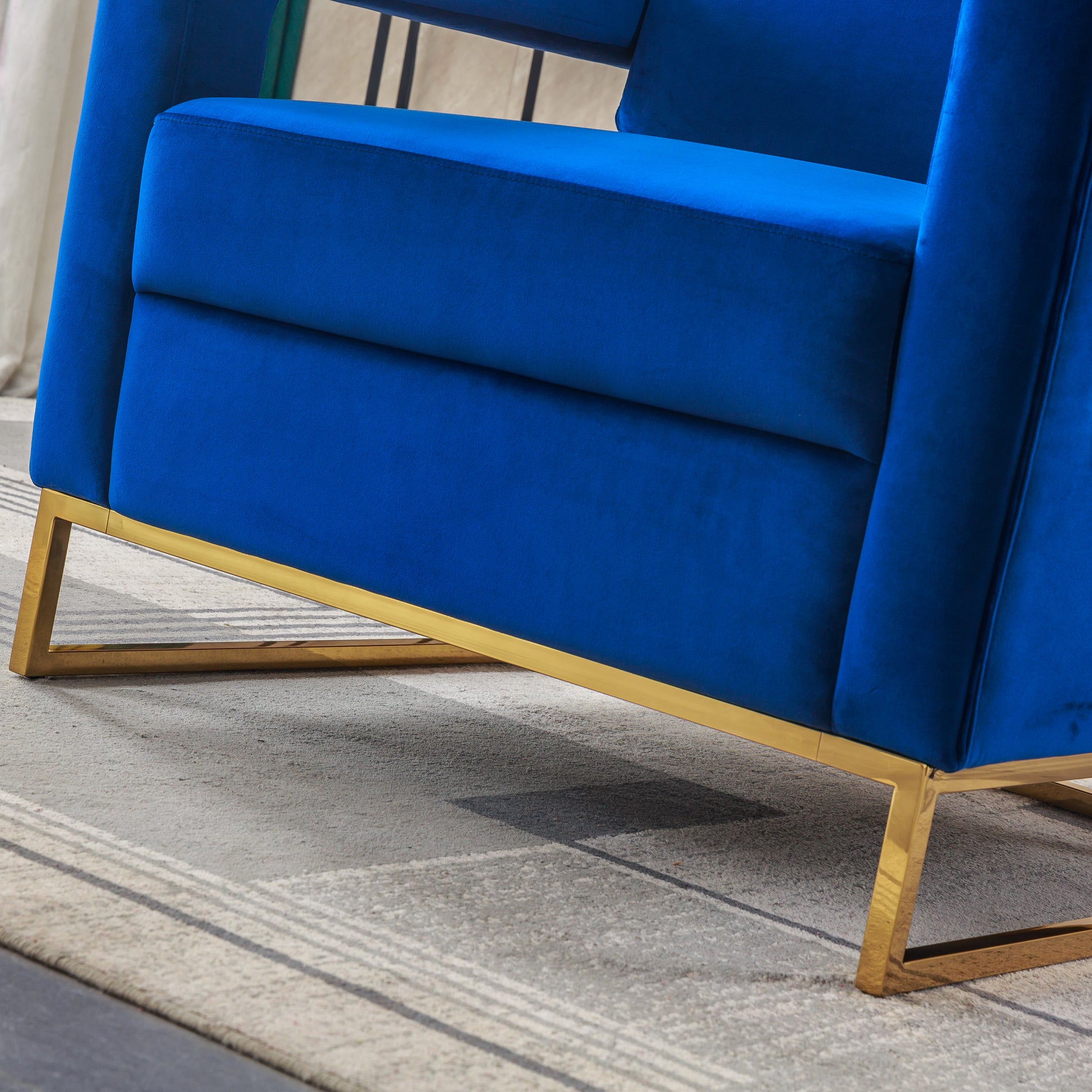 Modern Velvet Accent Chair, Elegant Armchair With Stainless Steel Base Blue Velvet