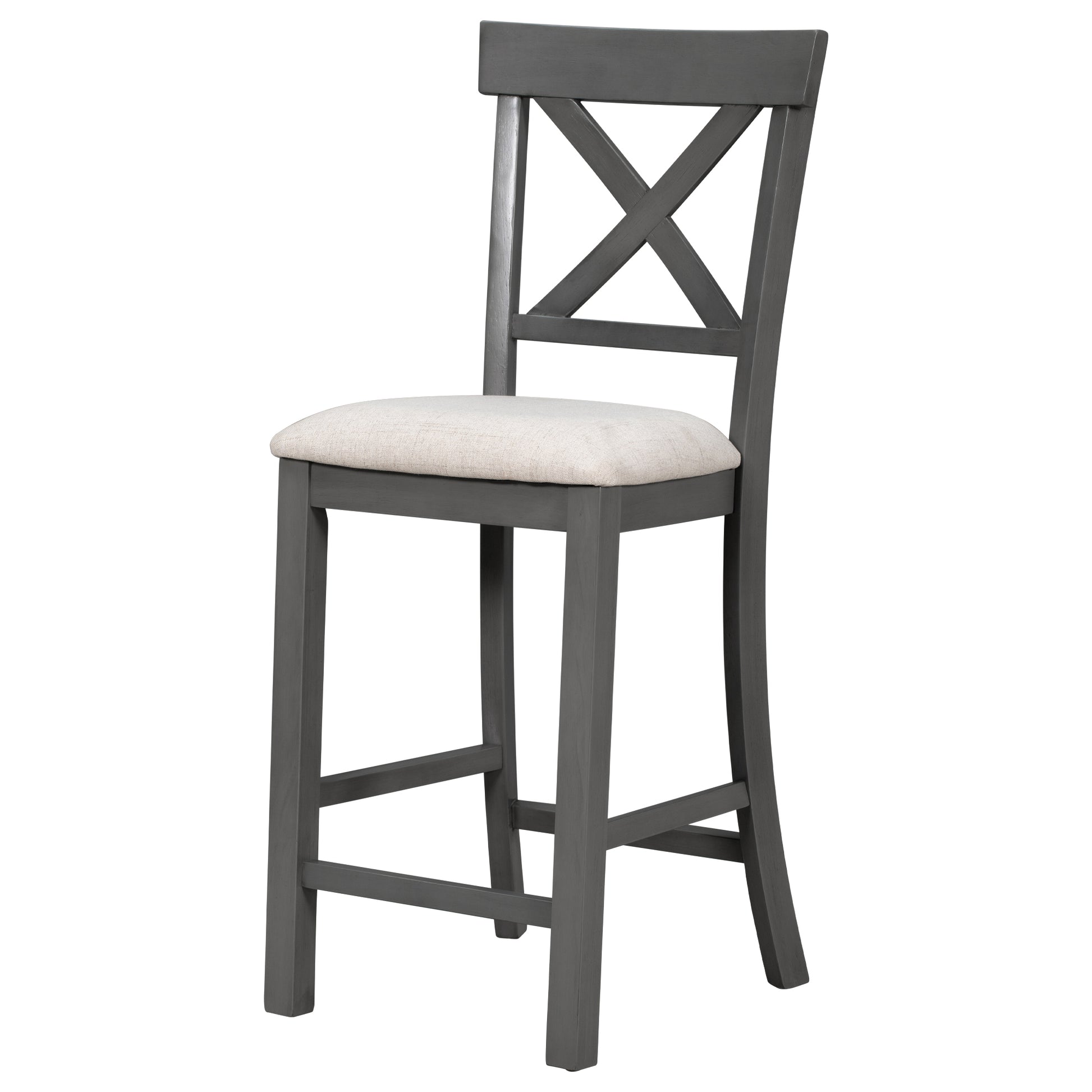 6 Piece Counter Height Dining Table Set Table With Shelf 4 Chairs And Bench For Dining Room Gray Gray Solid Wood