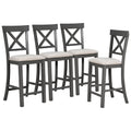 6 Piece Counter Height Dining Table Set Table With Shelf 4 Chairs And Bench For Dining Room Gray Gray Solid Wood