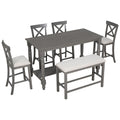 6 Piece Counter Height Dining Table Set Table With Shelf 4 Chairs And Bench For Dining Room Gray Gray Solid Wood