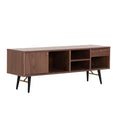 Mid Century Modern Low Profile Media Console Tv Stand, Walnut Walnut Wood Stainless Steel