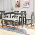 6 Piece Counter Height Dining Table Set Table With Shelf 4 Chairs And Bench For Dining Room Gray Gray Solid Wood