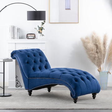 Tufted Armless Chaise Lounge Blue Polyester Fabric