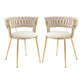 Coolmore Velvet Dining Chairs Set Of 2, Woven Upholstered Dining Chairs With Gold Metal Legs, Modern Accent Chairs For Living Room, Dining Room, Kitchen Ivory Velvet Ivory Foam Velvet