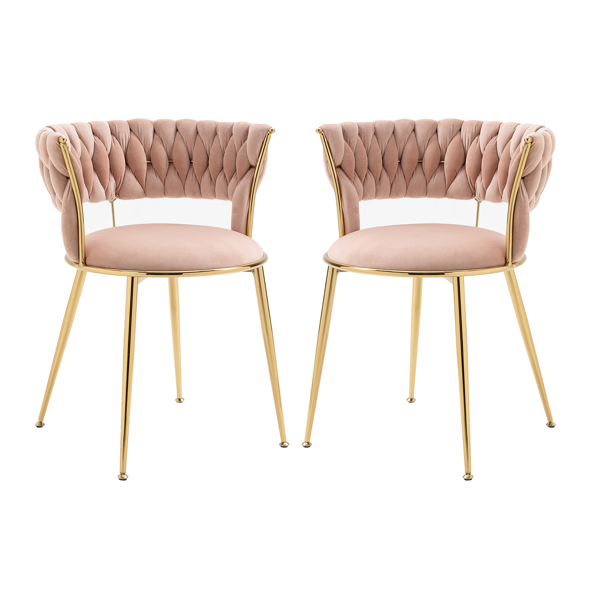 Coolmore Velvet Dining Chairs Set Of 2, Woven Upholstered Dining Chairs With Gold Metal Legs, Modern Accent Chairs For Living Room, Dining Room, Kitchen Pink Velvet Pink Foam Velvet