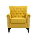 Mid Century Modern Accent Chair, Linen Armchair W Tufted Back Wood Legs, Upholstered Lounge Arm Chair Single Sofa For Living Room Bedroom, Yellow Yellow Foam Linen